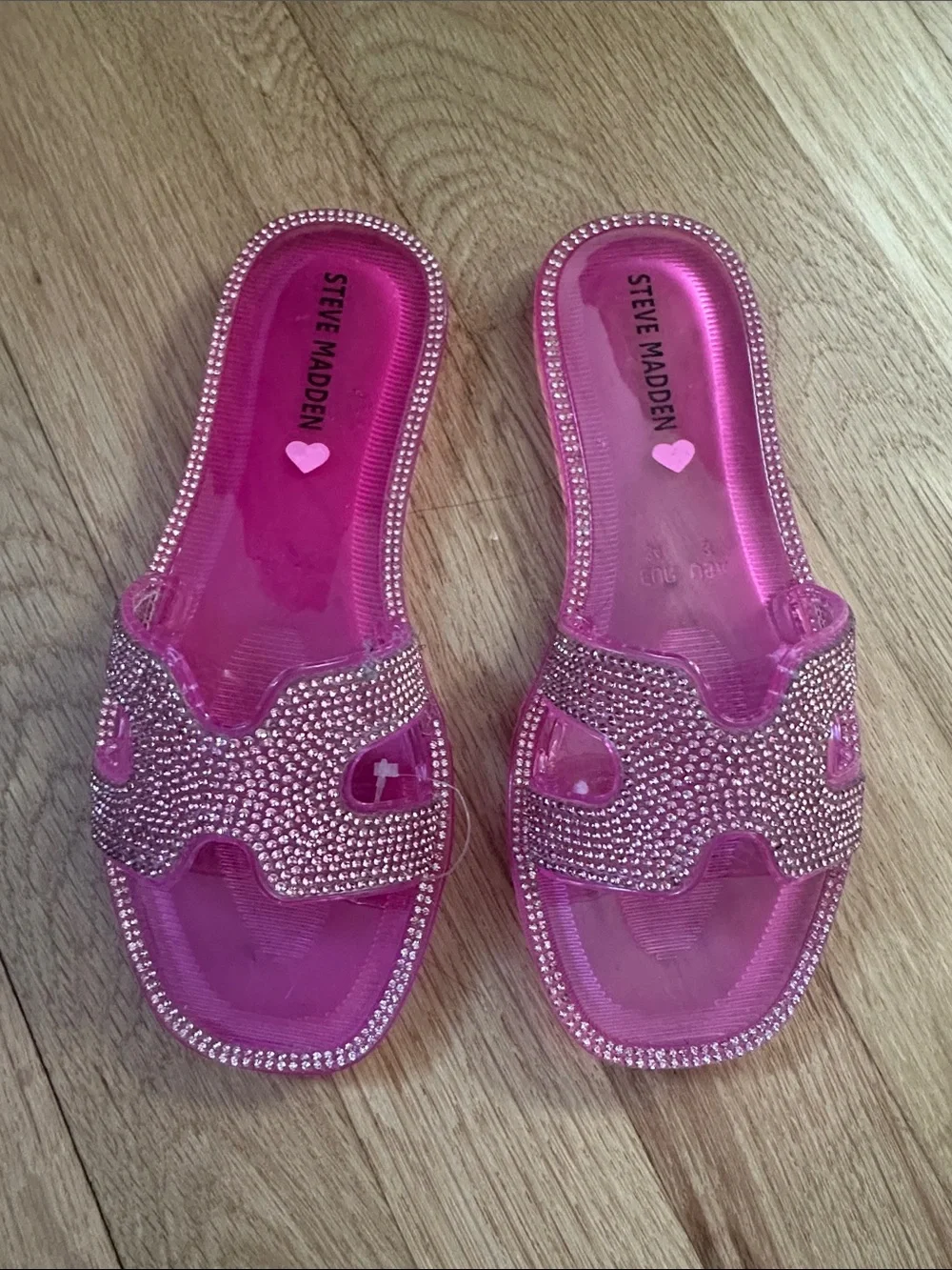 Steve Madden Hot Pink Crystal Slide Sandals